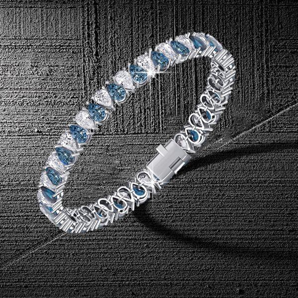 Blue Topaz Pear Shaped Tennis Bracelet - Sterling Silver (6-9 Inch)