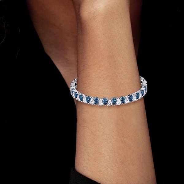 Blue Topaz Pear Shaped Tennis Bracelet - Sterling Silver (6-9 Inch)