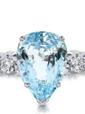 Aquamarine Pear Cut Sterling Silver Engagement Ring - Promise Ring