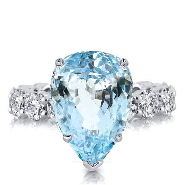 Aquamarine Pear Cut Sterling Silver Engagement Ring - Promise Ring