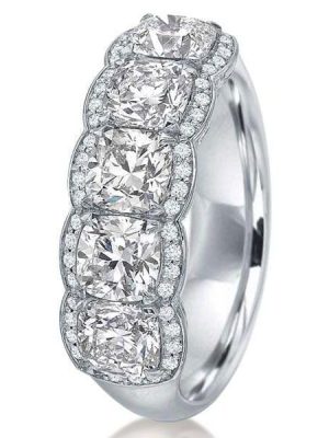 Halo Cushion Cut White Sapphire Sterling Silver Wedding Band