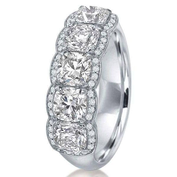 Halo Cushion Cut White Sapphire Sterling Silver Wedding Band