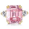 Sterling Silver Three Stone Engagement Ring with Pink Center Stone