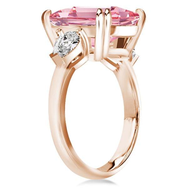 Sterling Silver Three Stone Engagement Ring with Pink Center Stone