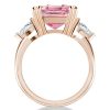 Sterling Silver Three Stone Engagement Ring with Pink Center Stone