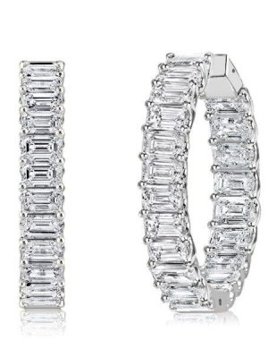 Emerald Cut Hoop Earrings for Women - Sterling Silver (925) - 21 CT. TW.