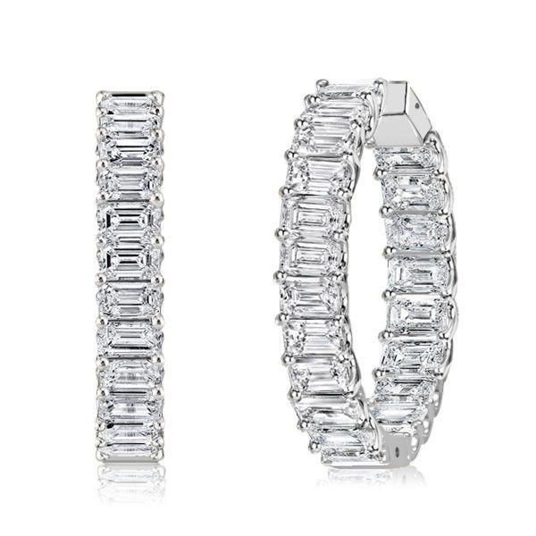 Emerald Cut Hoop Earrings for Women - Sterling Silver (925) - 21 CT. TW.