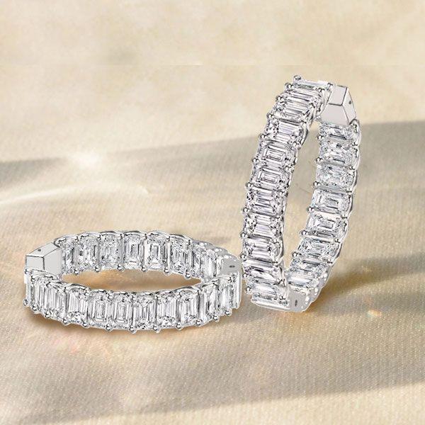Emerald Cut Hoop Earrings for Women - Sterling Silver (925) - 21 CT. TW.
