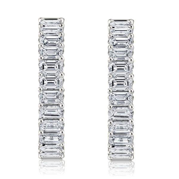 Emerald Cut Hoop Earrings for Women - Sterling Silver (925) - 21 CT. TW.