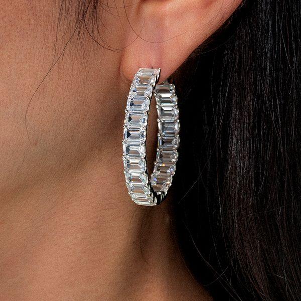 Emerald Cut Hoop Earrings for Women - Sterling Silver (925) - 21 CT. TW.