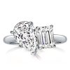 Sterling Silver Pear and Emerald Cut Twin Stone Engagement Ring (8.00 CTW)