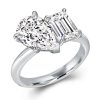 Sterling Silver Pear and Emerald Cut Twin Stone Engagement Ring (8.00 CTW)