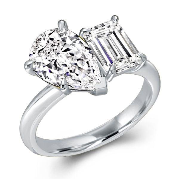 Sterling Silver Pear and Emerald Cut Twin Stone Engagement Ring (8.00 CTW)