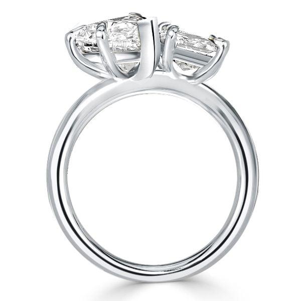 Sterling Silver Pear and Emerald Cut Twin Stone Engagement Ring (8.00 CTW)