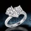 Sterling Silver Pear and Emerald Cut Twin Stone Engagement Ring (8.00 CTW)