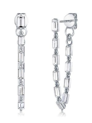 Baguette Cut Sterling Silver Drop Earrings - 2.30 CT. TW.