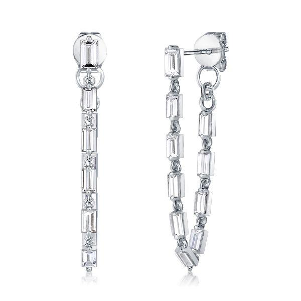 Baguette Cut Sterling Silver Drop Earrings - 2.30 CT. TW.