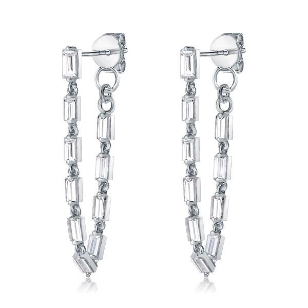 Baguette Cut Sterling Silver Drop Earrings - 2.30 CT. TW.