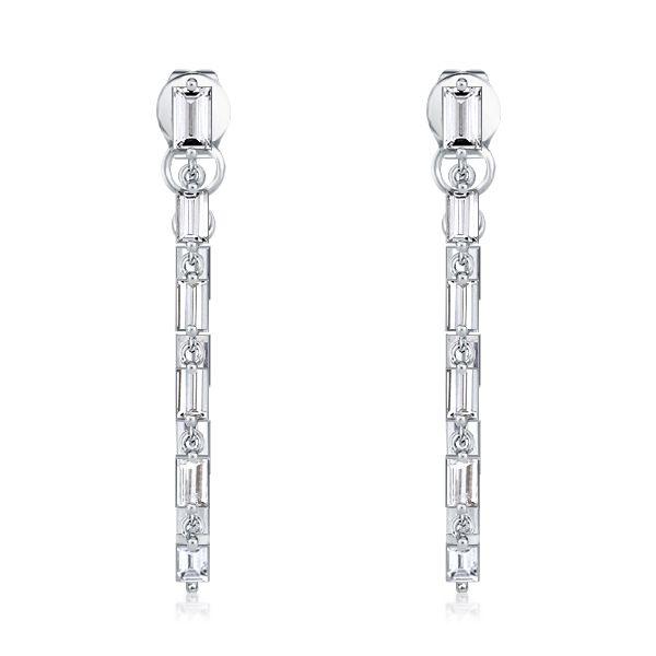 Baguette Cut Sterling Silver Drop Earrings - 2.30 CT. TW.