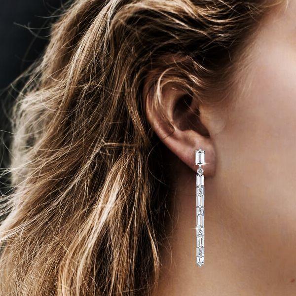 Baguette Cut Sterling Silver Drop Earrings - 2.30 CT. TW.