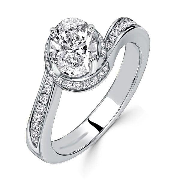 Bypass Oval Cut Engagement Ring with 1.47 CT. TW. Simulated Stones in Rhodium-Plated Sterling Silver