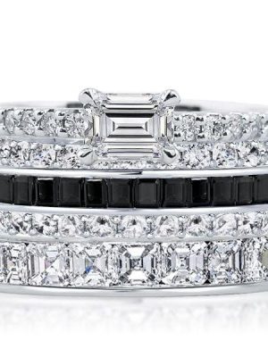 Emerald, Asscher & Baguette Black Sterling Silver Stackable Band Set - 7.17 CT TW