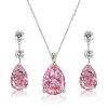 Pink Sapphire Pear Cut Necklace and Earrings Set in 925 Sterling Silver