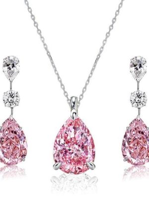 Pink Sapphire Pear Cut Necklace and Earrings Set in 925 Sterling Silver