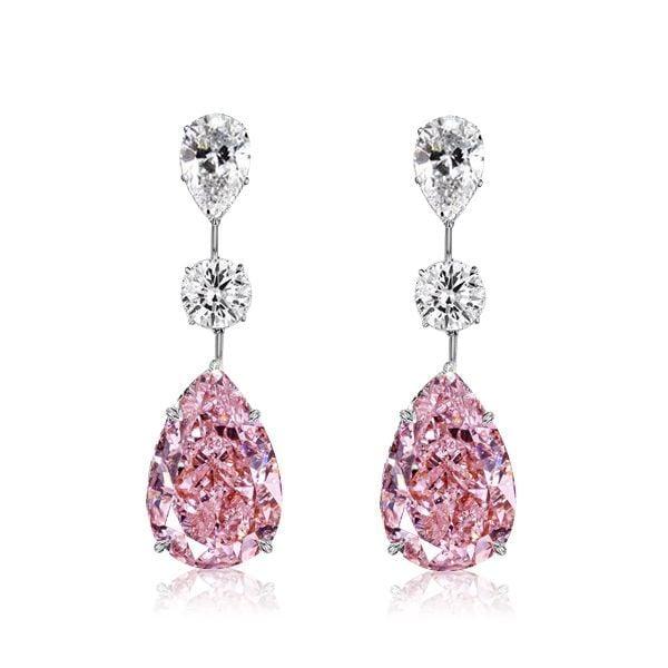 Pink Sapphire Pear Cut Necklace and Earrings Set in 925 Sterling Silver