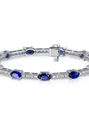 Sterling Silver Oval Cut Blue Sapphire Tennis Bracelet | 6.82 CT. TW