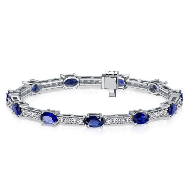 Sterling Silver Oval Cut Blue Sapphire Tennis Bracelet | 6.82 CT. TW