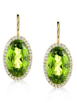 18K Gold Plated Peridot Drop Earrings for Women - Oval Cut, Sterling Silver