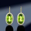 18K Gold Plated Peridot Drop Earrings for Women - Oval Cut, Sterling Silver