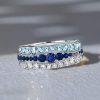 Blue Sapphire & Aquamarine Half Eternity Band Ring - Sterling Silver
