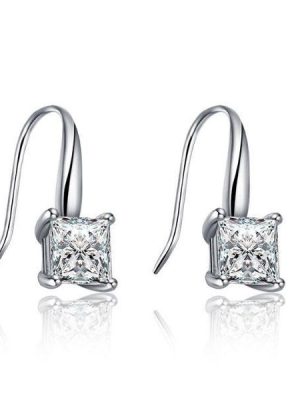 Princess Cut White Sapphire Drop Earrings in Sterling Silver