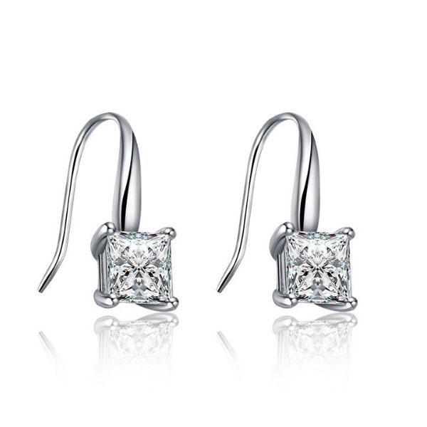 Princess Cut White Sapphire Drop Earrings in Sterling Silver