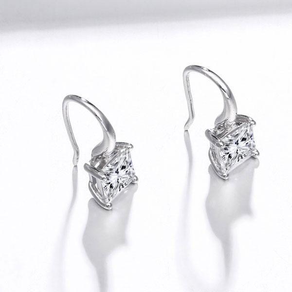 Princess Cut White Sapphire Drop Earrings in Sterling Silver