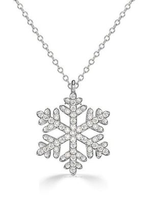 Sterling Silver White Sapphire Snowflake Necklace - Christmas Charm Pendant