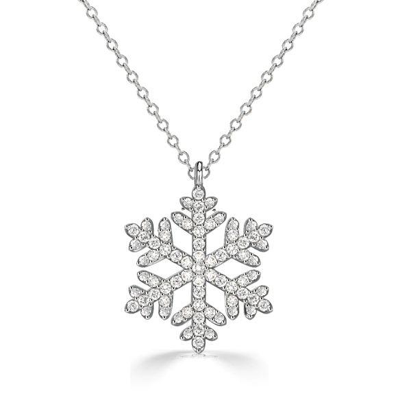 Sterling Silver White Sapphire Snowflake Necklace - Christmas Charm Pendant