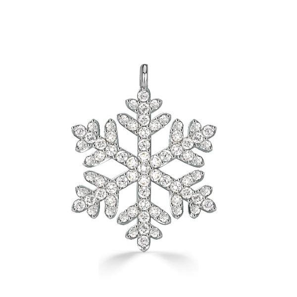Sterling Silver White Sapphire Snowflake Necklace - Christmas Charm Pendant