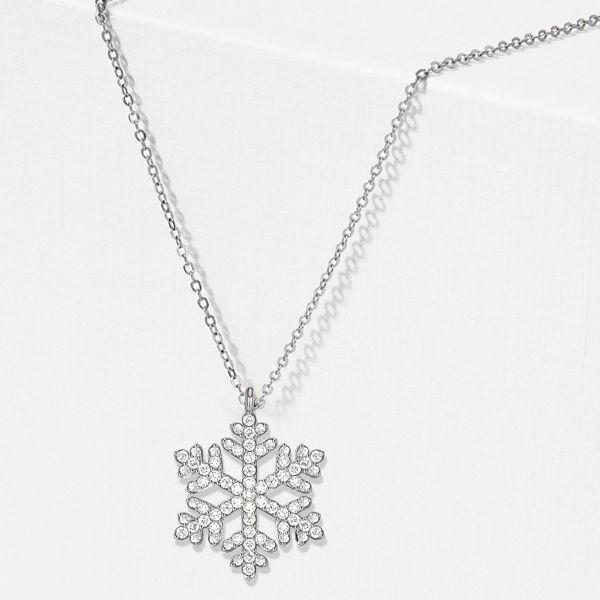 Sterling Silver White Sapphire Snowflake Necklace - Christmas Charm Pendant