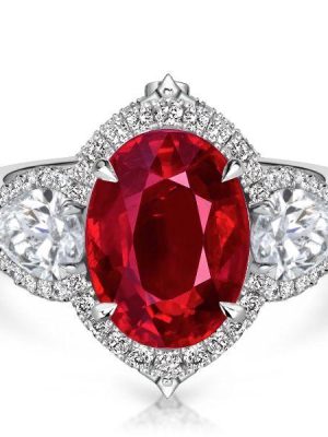 Oval Ruby Halo Engagement Ring - 925 Sterling Silver