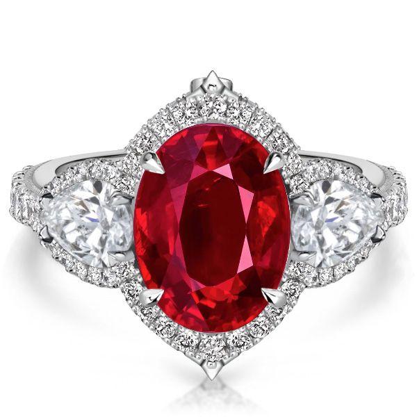 Oval Ruby Halo Engagement Ring - 925 Sterling Silver