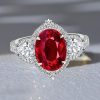 Oval Ruby Halo Engagement Ring - 925 Sterling Silver
