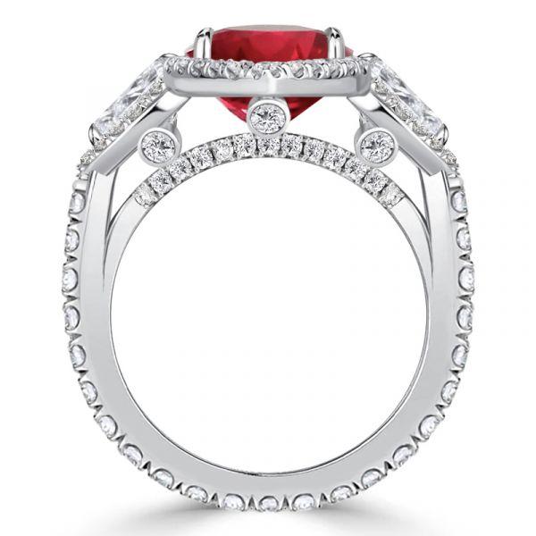 Oval Ruby Halo Engagement Ring - 925 Sterling Silver