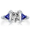 Princess Cut Three Stone Engagement Ring - Sterling Silver 925, 4.00 CT Center Stone