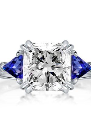Princess Cut Three Stone Engagement Ring - Sterling Silver 925, 4.00 CT Center Stone