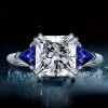 Princess Cut Three Stone Engagement Ring - Sterling Silver 925, 4.00 CT Center Stone