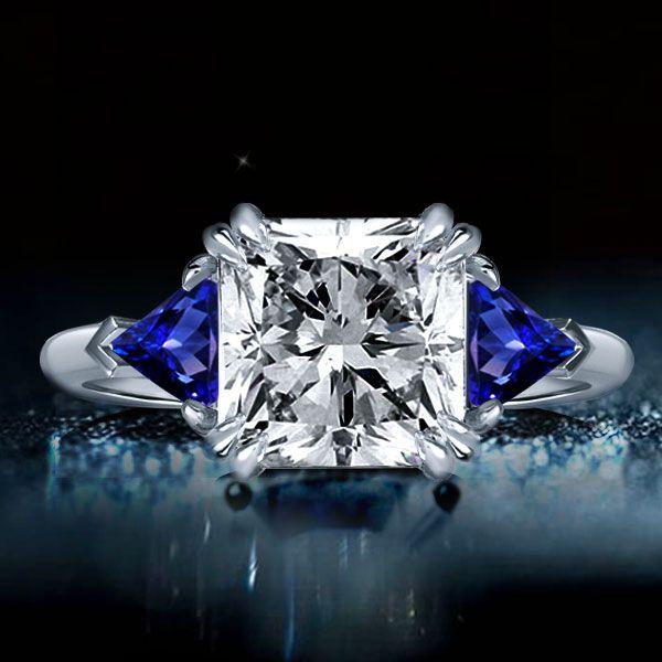 Princess Cut Three Stone Engagement Ring - Sterling Silver 925, 4.00 CT Center Stone