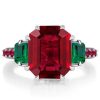 Sterling Silver 3 Stone Ruby Promise Engagement Ring for Women
